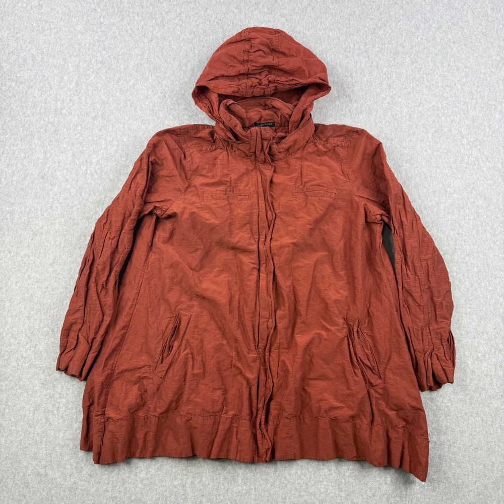 Eileen Fisher‎ Jacket Womens Large Cinder Rust Rumpled Metallic Full Zip Snap